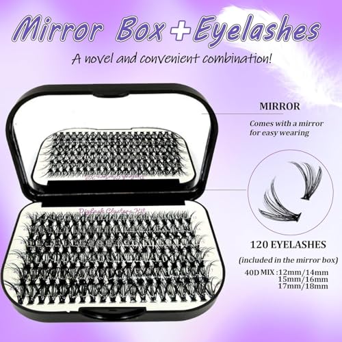 DIY Lash Extension Kit 750Pcs D Curl Individual Lash Clusters Eyelashes Extension Set with Lash Bond&Seal Glue Remover Tweezers Lash Brush Applicator Mirror Lash Storage Box