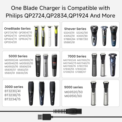 5V USB Charger Cord Fit for Phillips Power Shaver Cable,5V USB Charging Cable Fit for Philips Norelco One Blade QP2724 QP2834 QP1924 QP4631 QP6542 QP4530 MG7910 MG5910 MG9510 MG9525 X3001 S3341
