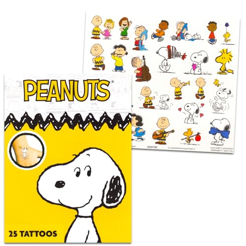 Peanuts Temporary Tattoos for Kids and Adults - 75 Charlie Brown Tattoos For Party Favors Goodie Bags and More (Snoopy Party Supplies Bundle)
