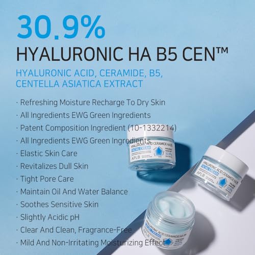APLB Hyaluronic Acid Ceramide HA B5 Facial Cream | HYALURONIC HA B5 CEN¢â 30.9% 1.86 FL.OZ/Korean Skincare, Deep hydration, Revitalize for gentle and improve skin texture