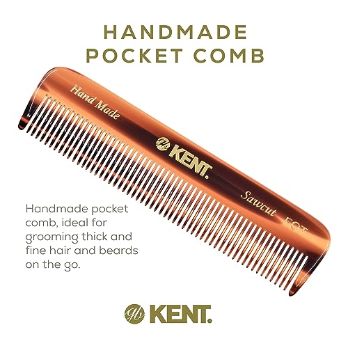 Kent FOT Handmade Fine Tooth Saw Cut Beard and Hair Comb - Pocket Travel Styling Comb for Fine or Thinning Hair, Beard Care Essential Kit