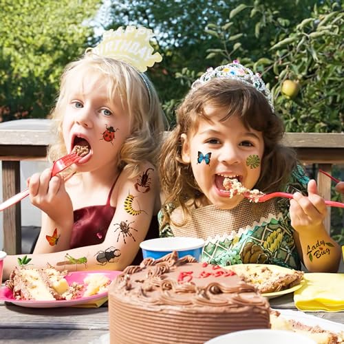 Bug Temporary Tattoos Party Favors 96 PCS Bees, Spiders, Beetles, Caterpillar, Ladybug Themed Stickers for Kids Birthday Party Supplies, Decorations, Favors, and Prizes - Cute Gifts for Boys
