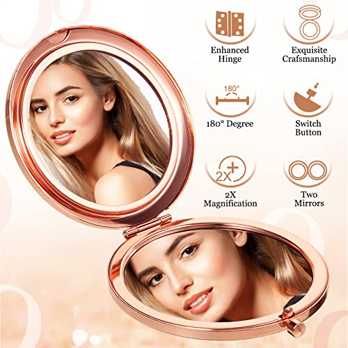 Cindeer 24 Pcs Small Compact Mirror Folding Pocket Makeup Round Hand Held Cosmetic Magnifying Compact Rhinestone Mirror with 1X/2X Magnification for Women Girls Travel (Multi Colors)