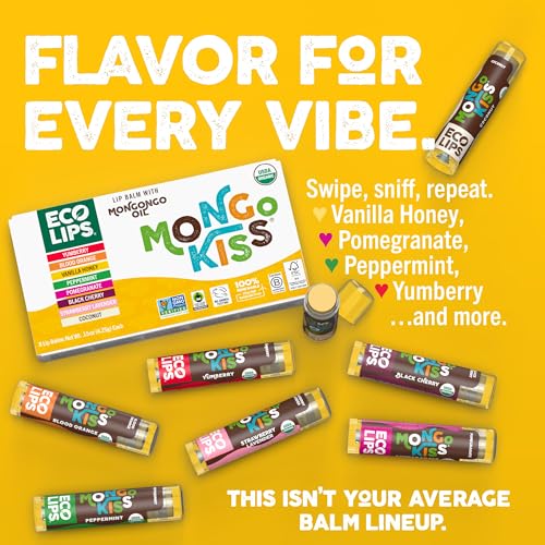 Mongo Kiss USDA Organic Lip Balm Set 8-pack (0.15 oz. each) with Mongongo Oil & Cocoa Butter to Moisturize Chapped Lips | Made in USA by Eco Lips (Variety)
