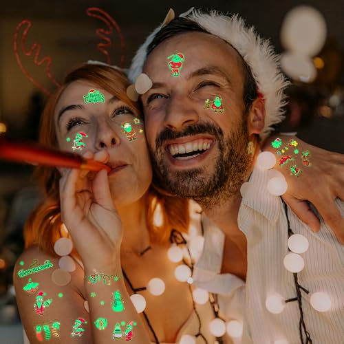 243PCS Christmas Tattoos, 12Sheets Christmas Party Favors, Luminious Xmas Tattoos Stocking Stuff, Xmas Stickers, Bulk Xmas Holiday Ugly Sweater Party Supplies Accessories Candy