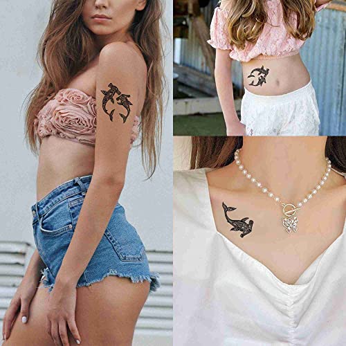 6 Sheets Temporary Fake Tattoos For Men Adults Hammer Sharks in Maori Tribal Style Temporary Fake Tattoo For Women Neck Arm Chest For Woman