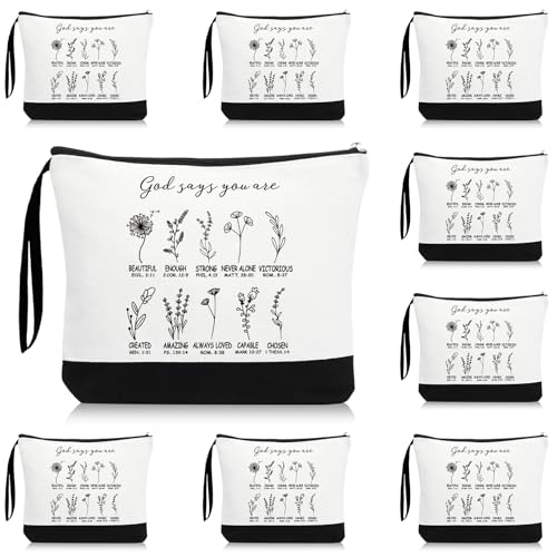 Kacctyen Christian Gifts Bulk for Women International Womens Day Gifts Bulk, God Says You Are Makeup Bags, Bible Verse Cosmetic Bags with Zipper, Inspirational for Women, Church Retreat(20 Pcs)