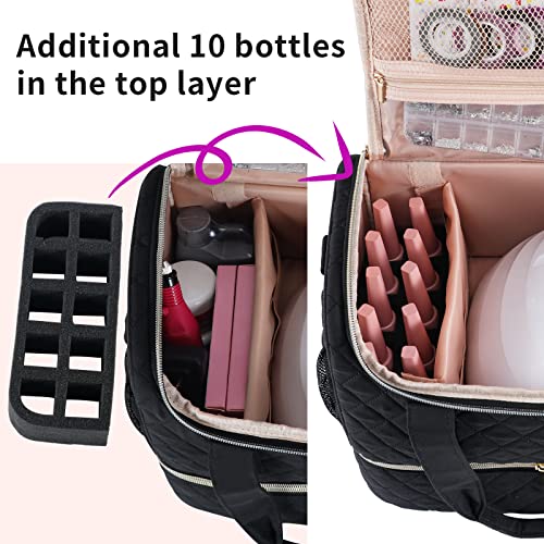 Nail Polish Organizer Case Fits Nail Lamp and 50 Bottles,Nail Organizers and Storage for Nail Tech Travel,Pretty Nail Polish Storage Bag Fits Nail Kit & Manicure Tools (Patented)-Black