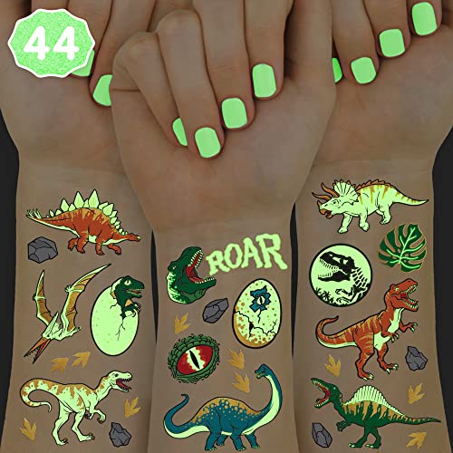 xo, Fetti Dinosaur Temporary Tattoos - 44 Glow In The Dark Pcs | Birthday Party Supplies, Dinosaur Party Favors, T-rex Decorations