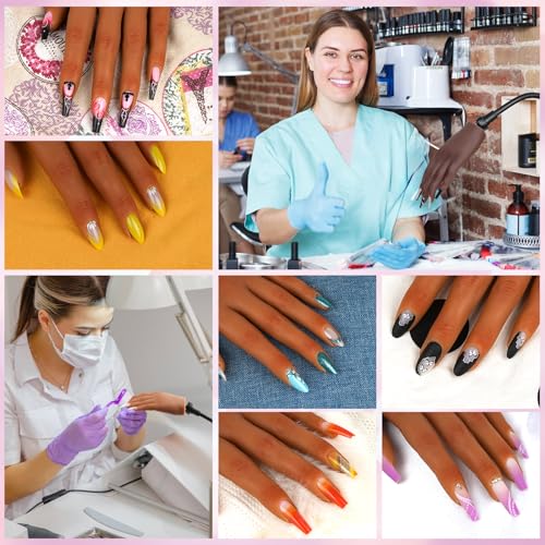 Practice Hand for Acrylic Nails,Silicone Fake Hand for Nail Practice with Adjustable Bracket, Flexible Nail Mannequin Hand for DIY Nails Art Beginners/Nail Salon Artists