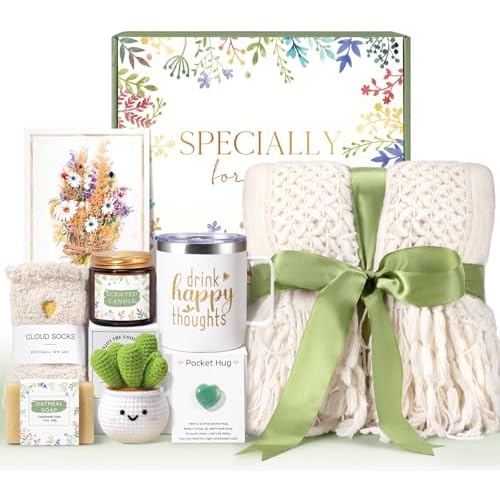 Get Well Soon Care Package for Women, Unique Birthday Gifts for Women, Thank You, Get Well, Sympathy Gift Baskets Spa Gifts Inspirational Friendship After Surgery Gift Blanket, Box for Her Grandma