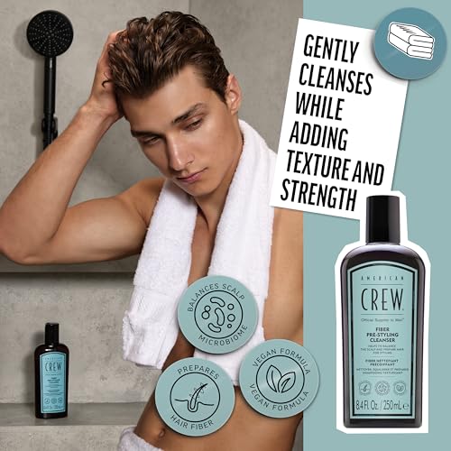 AMERICAN CREW Men's Pre-Styler Fiber Shampoo for Damaged & Fine Hair, Strengthening Shampoo, Adds Thickness & Shine, Vegan, 8.4 fl oz