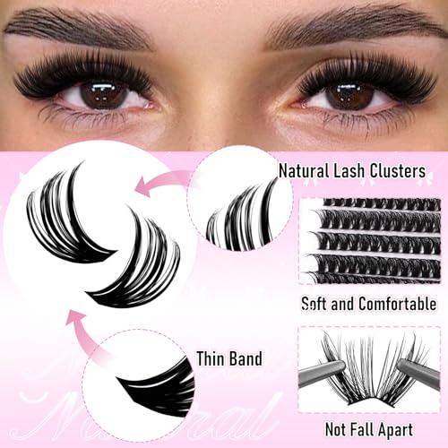 FADLASH Lash Clusters Kit 60D+80D Eyelash Cluster Kits Natural Wispy Cluster Eyelashes Extensions D Curl 10-18mm Lashes Extension with Lash Bond and Seal Lash Tweezer (60D+80D, Kit)