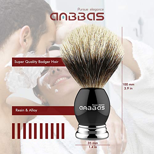 Anbbas Silvertip Badger Shaving Brush,Black Resin & Alloy Handle for Men Wet Shave,Pure Badger Hair,No Hair Shedding,No Terrible Smell