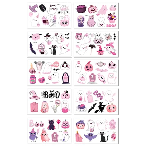 Cute Halloween Tattoos Pink Temporary Tattoo Stickers 83 Pcs Fake Tattoos
