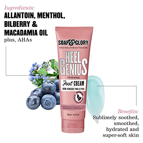 Soap & Glory Heel Genius Moisturizing Foot Cream for Dry, Cracked Feet & Heels - AHA Foot Exfoliator for Dry, Rough Heels - Hydrating Heel Softener for Overnight Repair (4.2 oz)