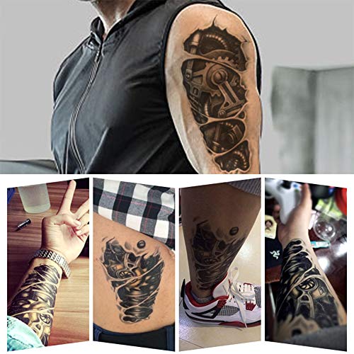 8 Pieces Large 3D Mechanical Parts Gear Arm Eyeball Muscle Body Art Temporary Tattoo