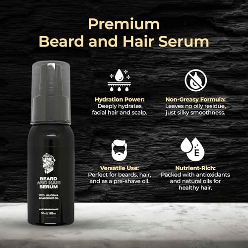 Beard & Hair Serum Smoothing Treatment with Antioxidants & Nutrient Rich Natural Oils, 1.69 Oz