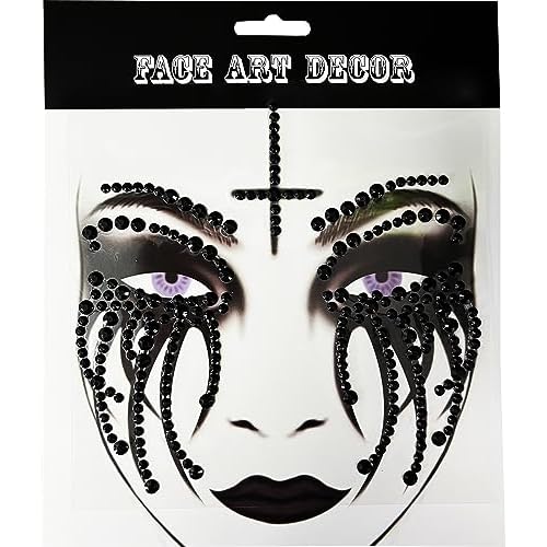 Black Tear Skull Face Jewels, Day Of The Death Skull Face Gems Jewels,2-Pack