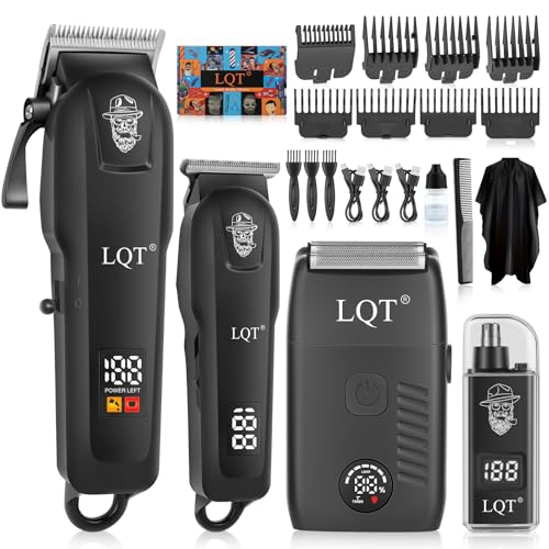 Hair Clippers for Men, 4-Piece Professional Grooming Kit Includes Hair Clipper, LED Power Display,Detail Trimmer and Nose Trimmer, Complete Cordless Set for Home Barber Use (Black)