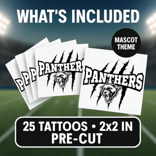 Panthers Mascot Temporary Tattoos for Kids ? 25-Pack Pre-Cut, Skin-Safe and FDA Compliant ? School Spirit and Sports Team Party Favors