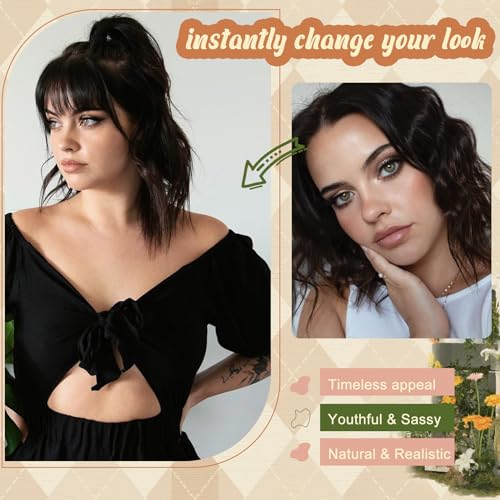 Bangs Hair Clip Dark Brown Clip in Bangs 100% Human Remy Wispy Clip on Hair Extensions Fringe with Temples Hairpieces for Women