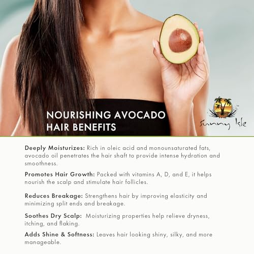 Sunny Isle Avocado & Collagen Hydrating Shampoo 10.1oz | Biotin, Jamaican Black Castor Oil Infused | Anti-Breakage Growth Formula | Smooths, Strengthens