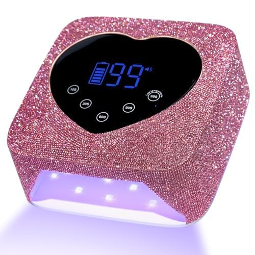 UV LED Nail Lamp 72W Rechargeable Sparkly Wireless Nail Dryer Gel Polish Light with 5 Timer Setting Professional Quick Dry Curing Lamp Pink with Display Auto Sensor for Salon & Home