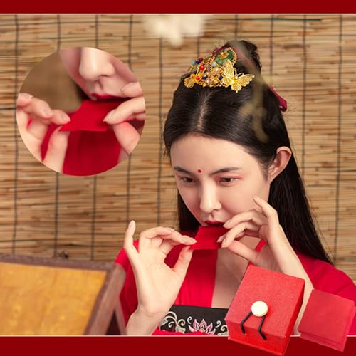 Traditional Chinese Lipstick, 12 PCS Makeup Rouge Lipstick Papers, Non-stick Cup, Long-lasting Matte with Red Storage Box, Rose