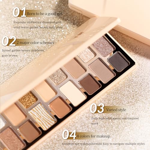 16-Color Golden Dune Eyeshadow Palette | Creamy Matte, Shimmer & Marbled Gold Shades | Vegan, Cruelty-Free, Long-Lasting Pigments | Perfect for Everyday Makeup & Desert-Inspired Glam (Nature)