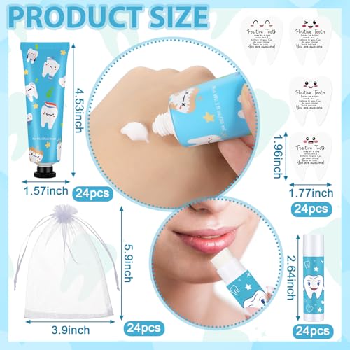 Loopeer 24 Sets Dental Hygiene Gifts Oral Health Day Dental Assistant Gifts Hygienist Appreciation Gift Moisturizing Lip Balm Hand Cream Dentist Thank You Gift with Cards Organza Bags for Nurse Week