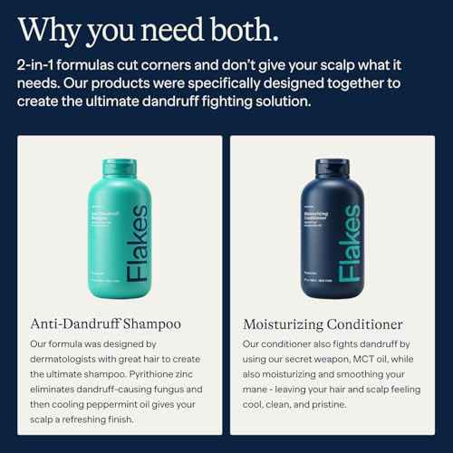 Flakes Anti Dandruff Shampoo and Conditioner Set for Men with Scalp Massager | Dry, Flaky, & Itchy Scalp Shampoo | Sulfate and Paraben Free | Hydrating Shampoo & Moisturizing Conditioner | 9 fl oz