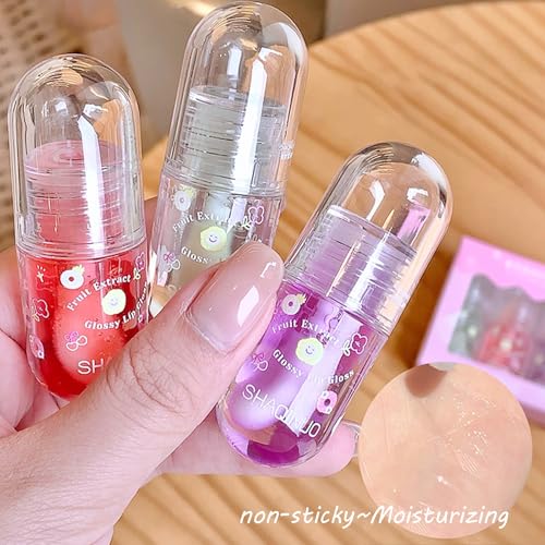 4 Pcs Lip Gloss Oil Set, Fruit Flavored Lip Gloss Set Cute Lip Jelly Hydrating Lip Make-Up for Women, Party Gift, Non-toxic