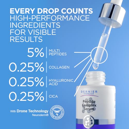 Dernier Peptide Serum for Face 5% - Powerful Multi-Peptide with Hyaluronic Acid Serum Skin Hydrating Brightening Dark Spot Treatment Anti-Aging Reduces Fine Lines & Wrinkles Antioxidant Glow (1 fl oz)