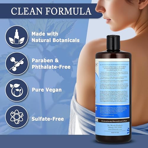Dr. Woods Peppermint Liquid Castile Soap- Castile Soap with Pure Peppermint Oil, Body Wash for Men and Women, Organic Shea Butter, Natural Cleaner for Face, Hands, and Body - 32 Fl Oz, Pack of 3