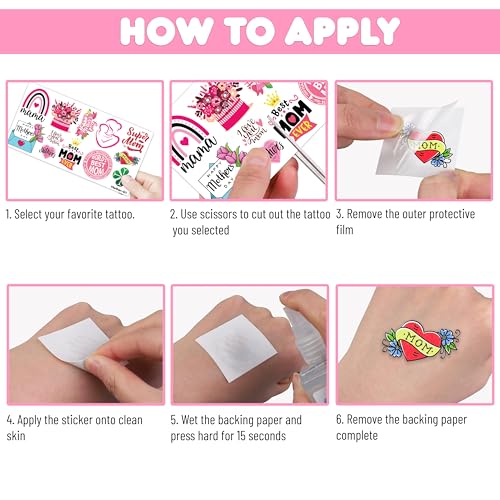 102 PCS Happy Mother¡¯s Mothers Day Temporary Tattoos Birthday Themed Party Decorations Supplies Favors Decor Cute Best Mom Ever Stickers Tattoo Gifts for Class Prizes Women Kids Boys Girls Carnival