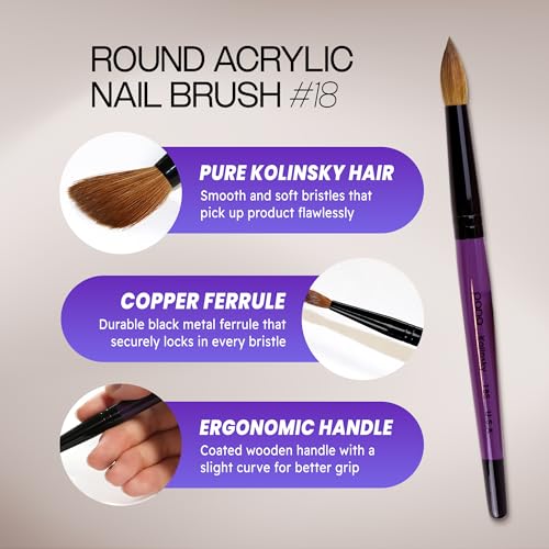 Profession Purple Wood Kolinsky Acrylic Nail Brush (Size: 6, 8, 10, 12, 14, 16, 18, 20, & 22) PANA Brand High End Quality 100% Pure Kolinsky Hair (Size 18)