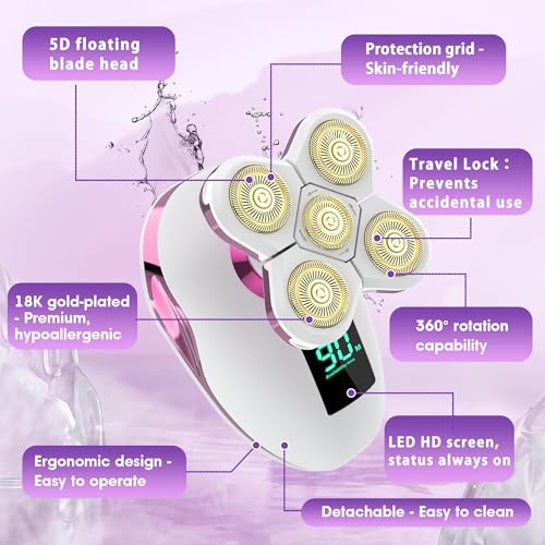Electric Razors for Women Legs-5D Magnetic Detachable Head Flawless Razor-IPX7 Waterproof Wet Dry Cordless Trimmer-USB Rechargeable Travel Kit