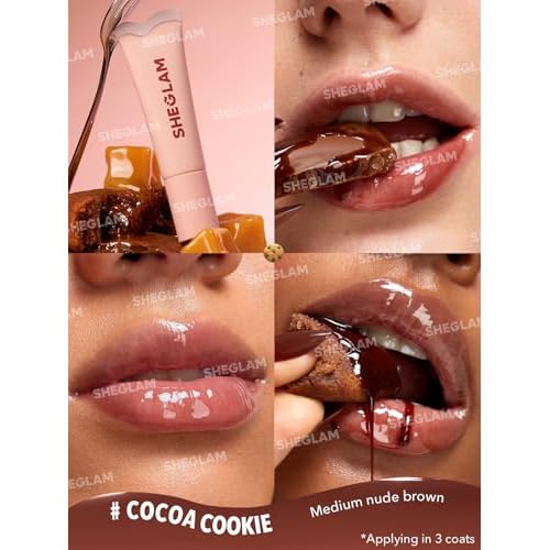 SHEGLAM Crystal Glaze Moisturizing Lip Gloss Hydrating Jelly Long Lasting Waterproof Plumping Lip Gloss-Cocoa Cookie