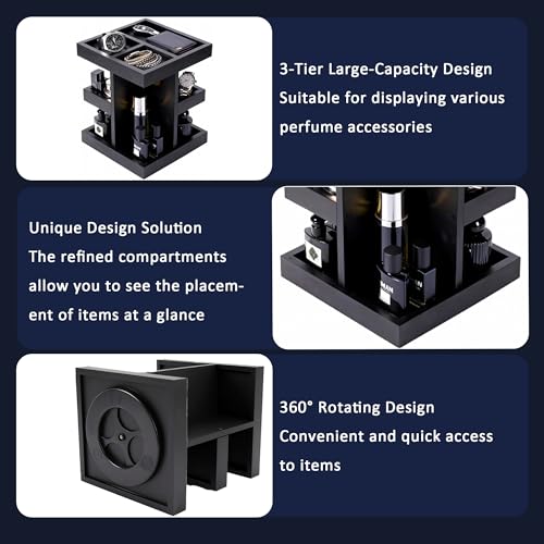 3-Tier Men's Cologne Organizer Stand - Black Wood Perfume Display & Storage for Desk or Nightstand, Gift for Husband