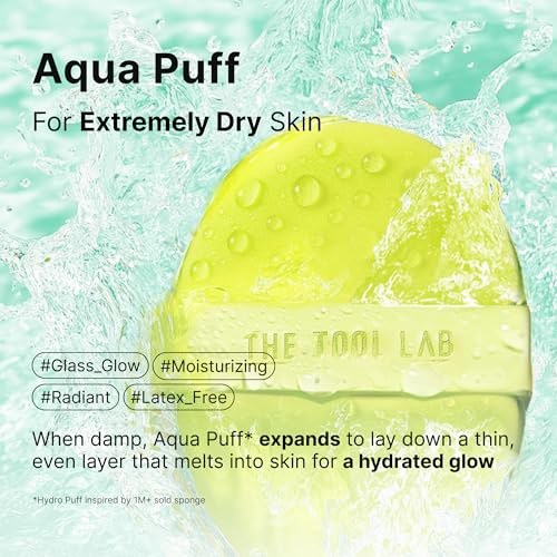 THE TOOL LAB Long-lasting Tension Puff 4P Set, Glow + Cover + Airy + Aqua, Liquid Cushion Foundation, Rubycell Makeup Sponge for Hydrating & Smooth Coverage, Korean Makeup (4P, 2.6 inch, Oval)