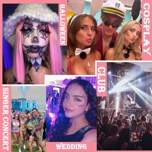 Body Glitter Face Glitter Gel: Singer Concerts Disco Festival Rave Accessories Face Glitter Makeup Chunky Sequins Mermaid Face Body Hair Glitter Gel (White&Silver&Pink&Gold&Blue&Purple&Rose)