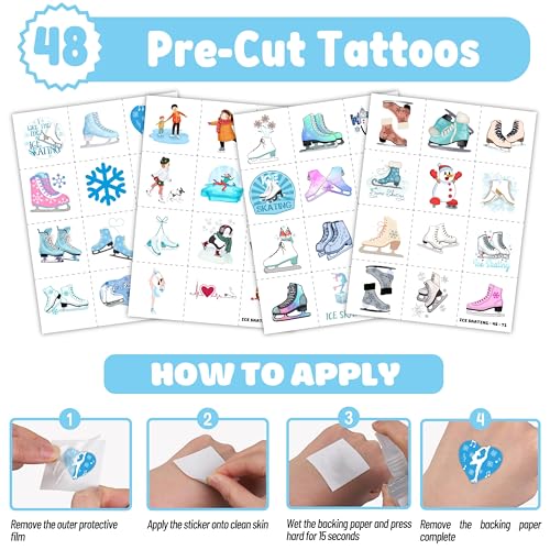 72PCS Ice Skating Party Set - 48PCS Temporary Tattoos & 24PCS Slap Bracelets - Fun Winter Sports-Themed Birthday Supplies, Baby Shower Gifts, Classroom Rewards & Party Decor for Kids (Boys & Girls)