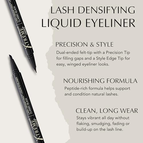 Xtreme Lashes Lash Densifying Liquid Eyeliner, Classic Black, Smudge-Resistant, Dual-Tip, Long-Lasting Make Up, Hypoallergenic, Safe for Eyelash Extensions