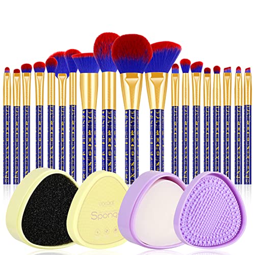 Docolor 19Pcs Bastet Cat Makeup Brush Set + Makeup Brushes Cleaner Set,Premium Synthetic Kabuki Foundation Blending Rainbow Make Up Brush Set with Solid Soap Cleanser & Color Removal Sponge