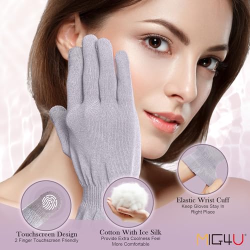 MIG4U Moisturizing Beauty Gloves Touchscreen Overnight Sleeping Glove for Women Dry Hands, Nighttime Lotion, Eczema, SPA, Cosmetic Treatment, Grey Purple 6 Pairs Size s/m