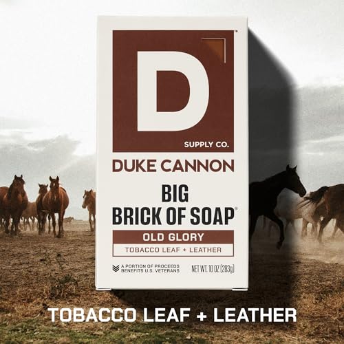 Duke Cannon Big Brick of Soap, Old Glory | 10oz Triple-Milled Bar Soap for Men | Long-Lasting, Masculine Scent of Leather and Tobacco Leaf | Natural Oils | Supports U.S. Veterans