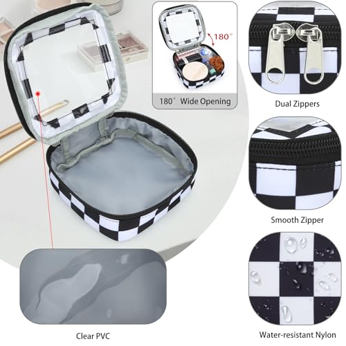DOB SECHS Mini Checkered Bag for Purse 5.1'' x 5.1'' Small Makeup Bag for Car Cute Clear Cosmetic Bags with Zippers, Tiny Toiletry Bag Lipstick Pouch Organizer Case Travel Essentials Storage Pouches