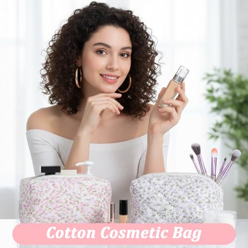 5 PCS Makeup Bag Quilted, Floral Makeup Bags Bulk with Zipper Quilted Cosmetic Bag Cosmetic Pouch Flower Cute Pouches for Cosmetics, Pens and Portable Travel Toiletries-5 Styles