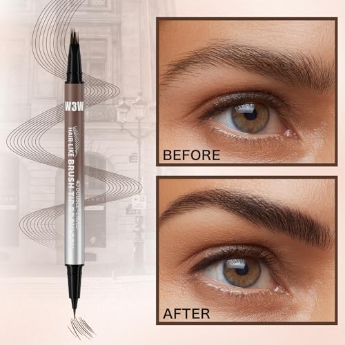 Eyebrow pencils for women, W3W 4D Dual-Ended Brow Pen, 2 Pack brow pen, 2different Colors Eyebrow Pencils,Dark Brown + Brown
